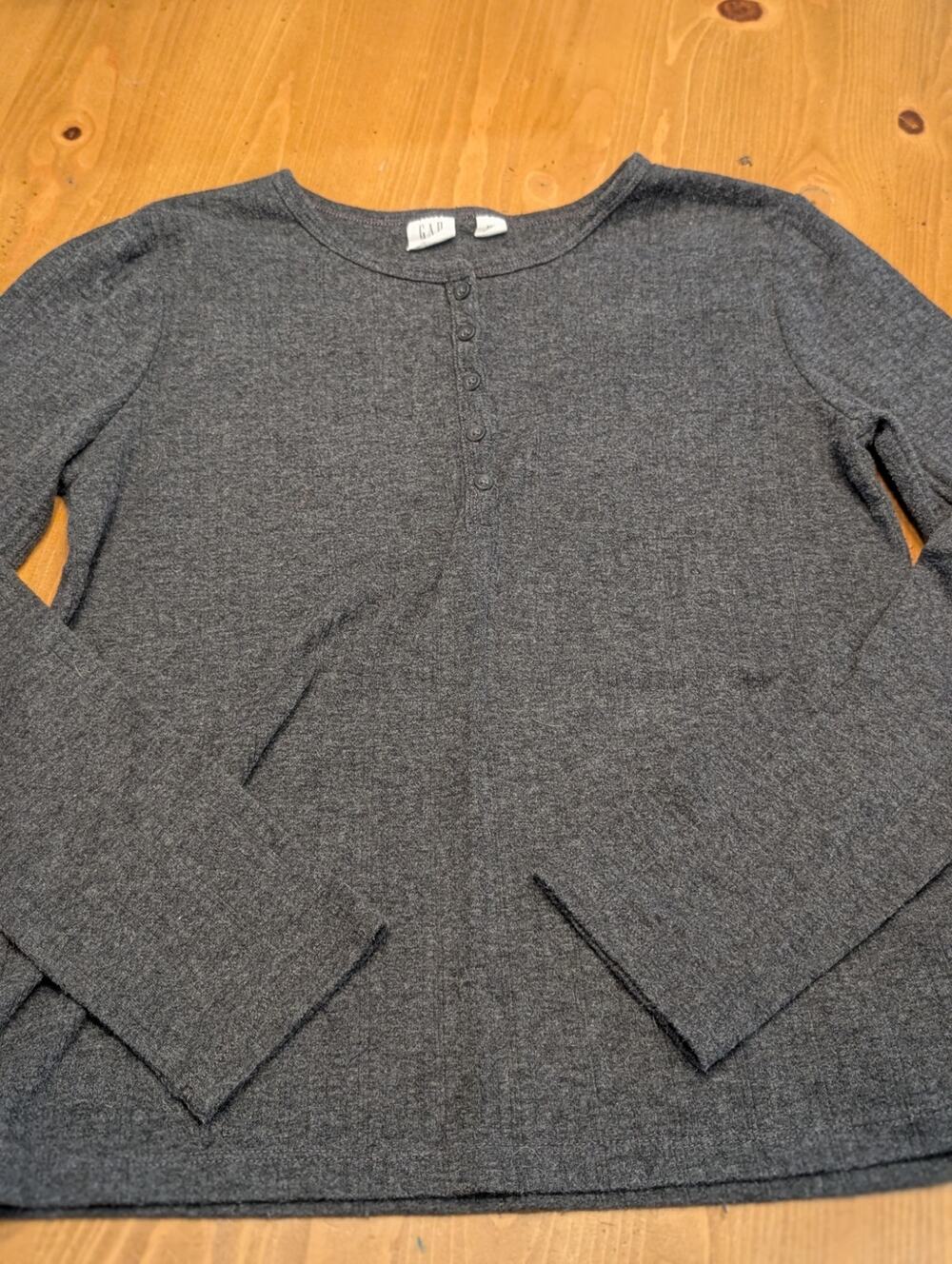 Gap Kids Long Sleeve Ribbed Henley, Girl's XXL 14/15, Charcoal Gray, VGU